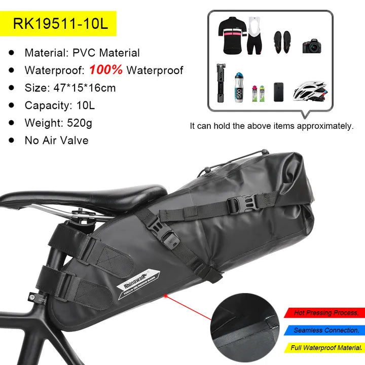 Sacoche de Selle Vélo Rhinowalk Étanche 5L-13L avec Bandes Réfléchissantes