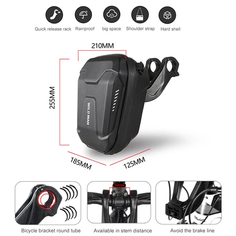 Sacoche Guidon Vélo WILD MAN E8 3L Coque Rigide Imperméable — vue 2 — sacoche vélo | La Sacoche Vélo