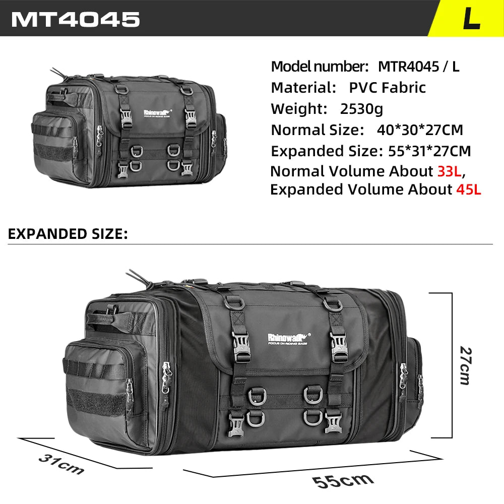 Sacoche Moto Rhinowalk Étanche 19L-80L Extensible - Sac Arrière