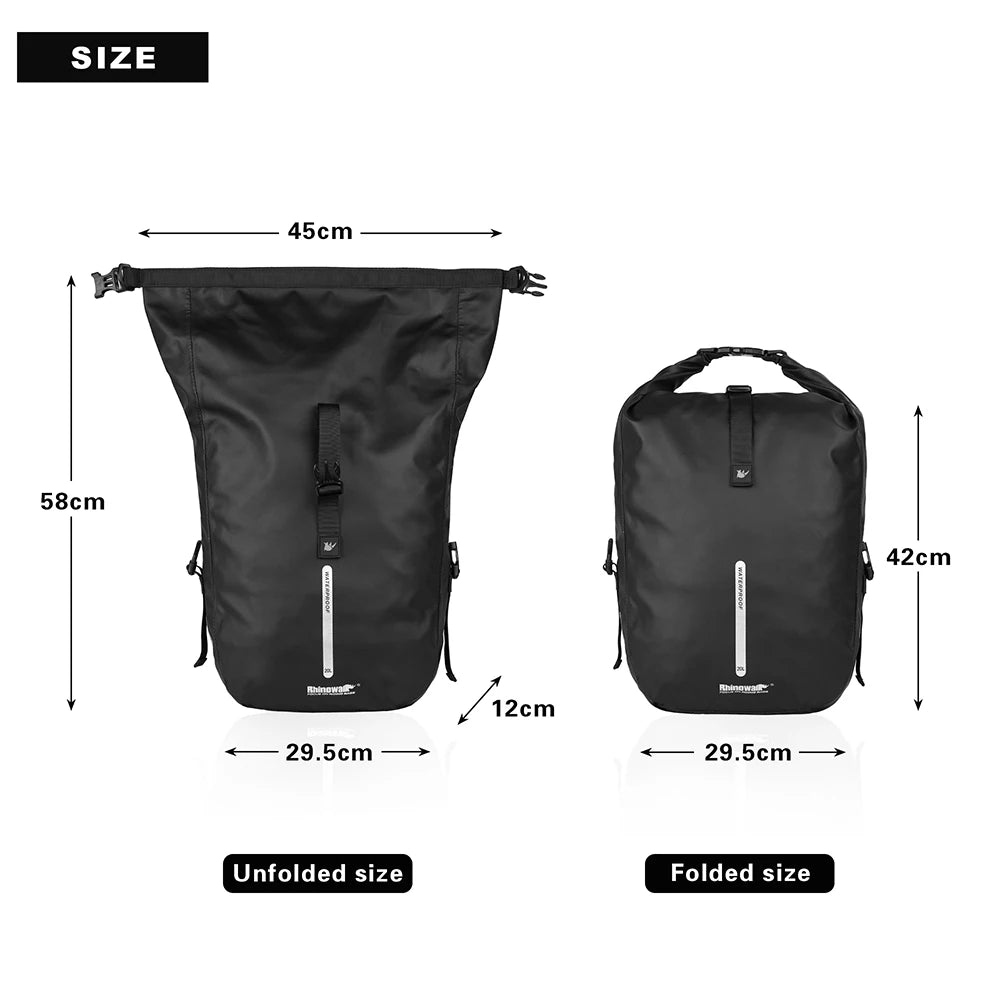 Sacoche Vélo Porte-Bagages Rhinowalk 20L Étanche Convertible Sac à Dos — vue 18 — sacoche vélo | La Sacoche Vélo