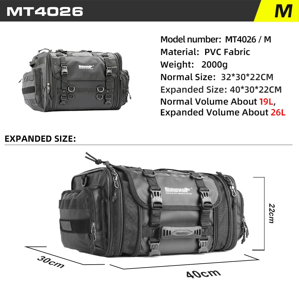 Sacoche Moto Rhinowalk Étanche 19L-80L Extensible - Sac Arrière