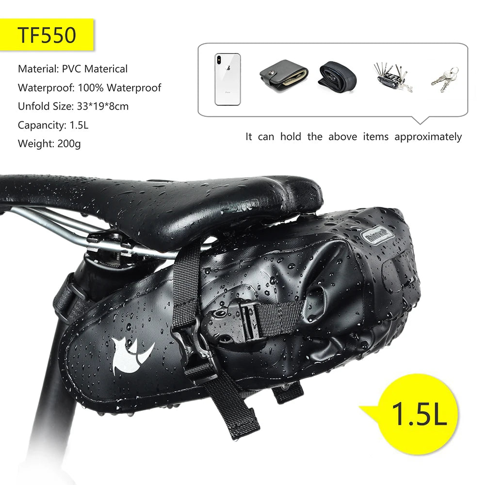 Sacoche de Selle Vélo Rhinowalk Étanche 5L-13L avec Bandes Réfléchissantes