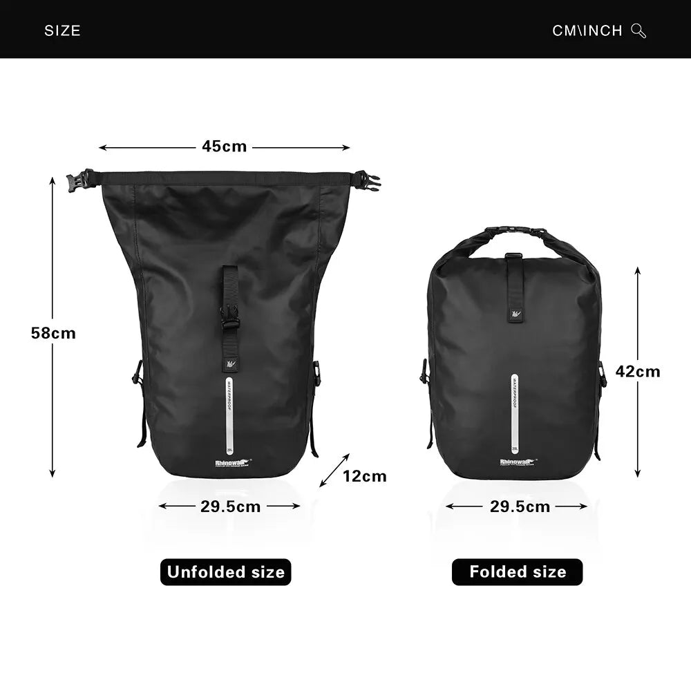 Sacoche Vélo Porte-Bagages Rhinowalk 20L Étanche Convertible Sac à Dos