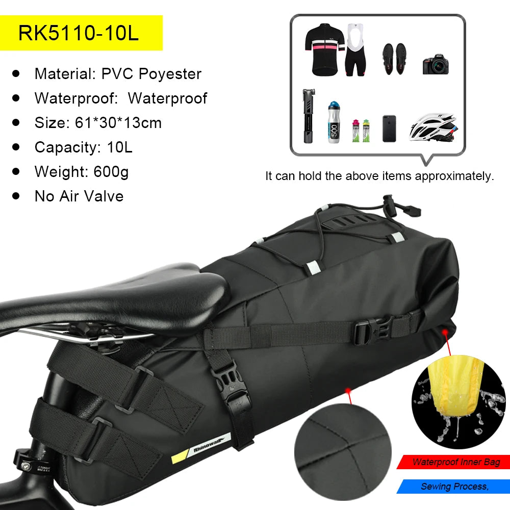 Sacoche de Selle Vélo Rhinowalk Étanche 5L-13L avec Bandes Réfléchissantes
