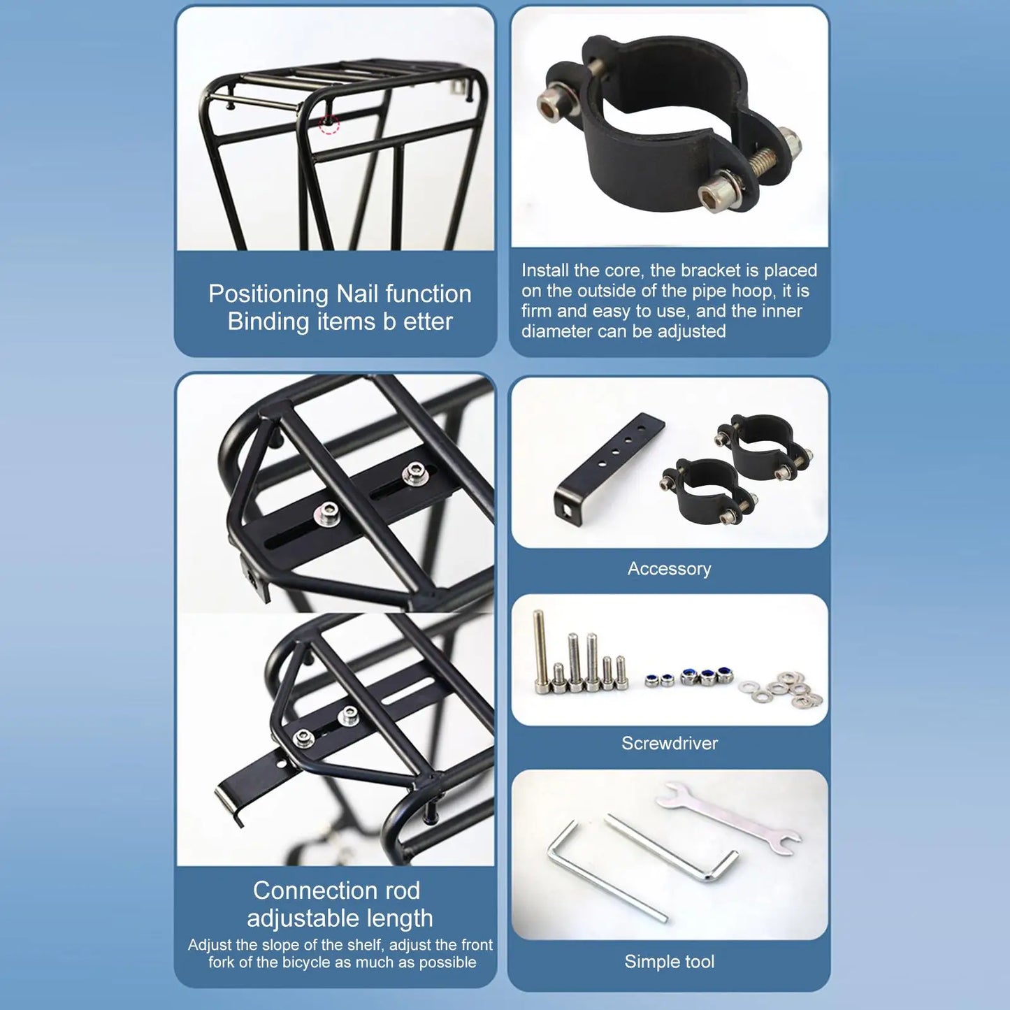 Porte-Bagage Avant Vélo en Acier - Fixation Fourche Ajustable VTT — vue 6 — sacoche vélo | La Sacoche Vélo