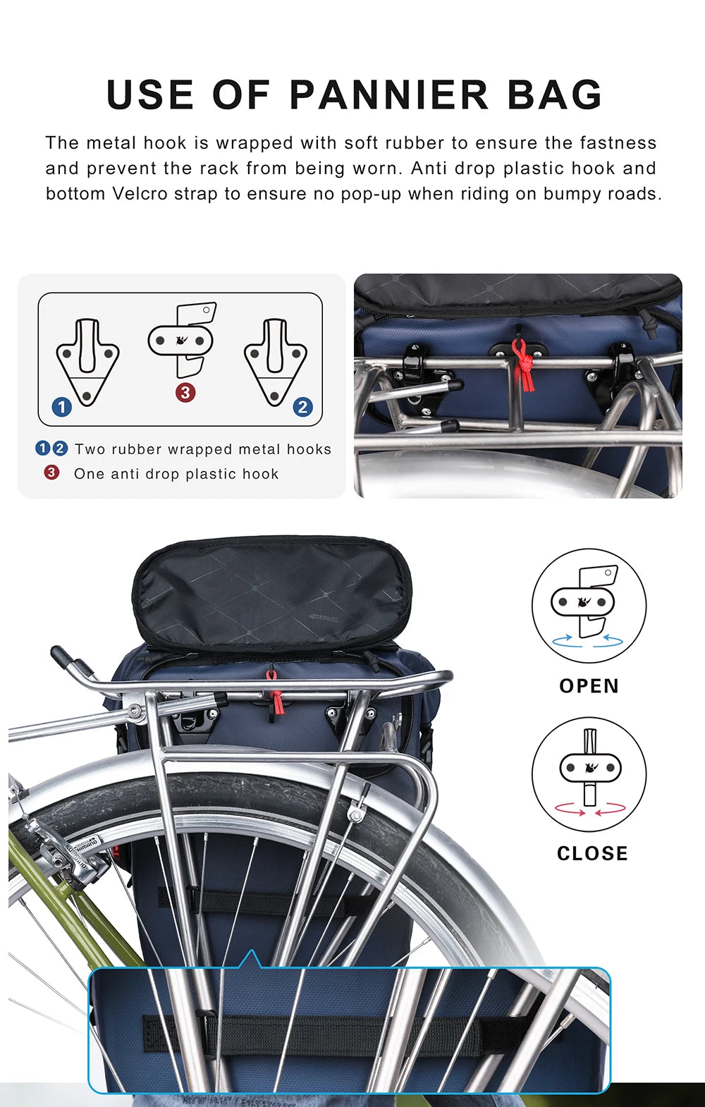 Sacoche Vélo Porte-Bagages Rhinowalk 20L Étanche Convertible Sac à Dos