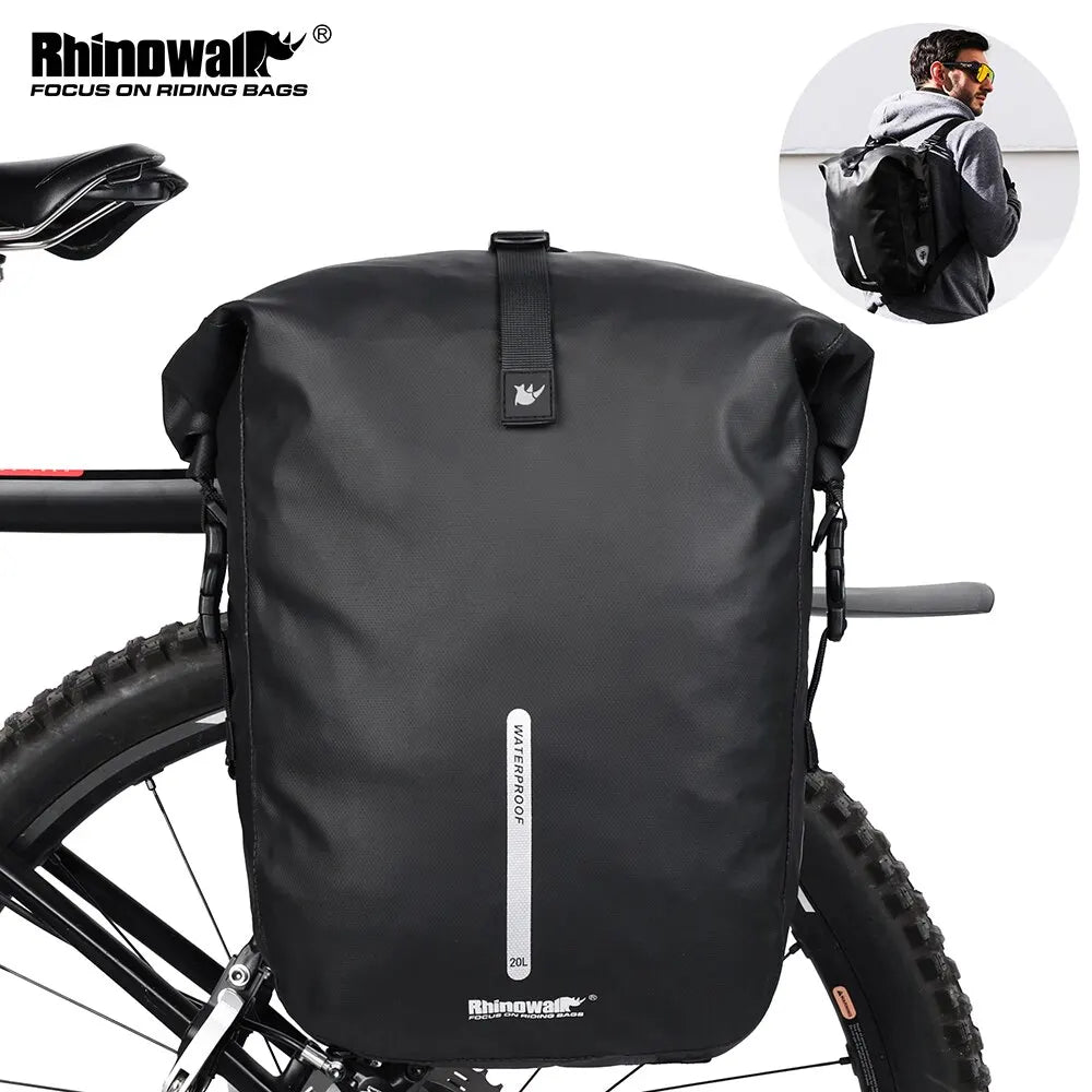 Sacoche Vélo Porte-Bagages Rhinowalk 20L Étanche Convertible Sac à Dos — sacoche vélo | La Sacoche Vélo