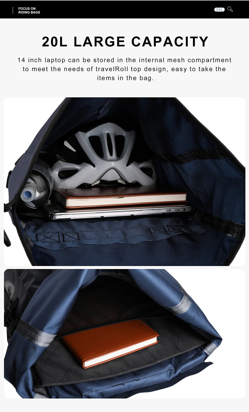 Sacoche Vélo Porte-Bagages Rhinowalk 20L Étanche Convertible Sac à Dos — vue 19 — sacoche vélo | La Sacoche Vélo