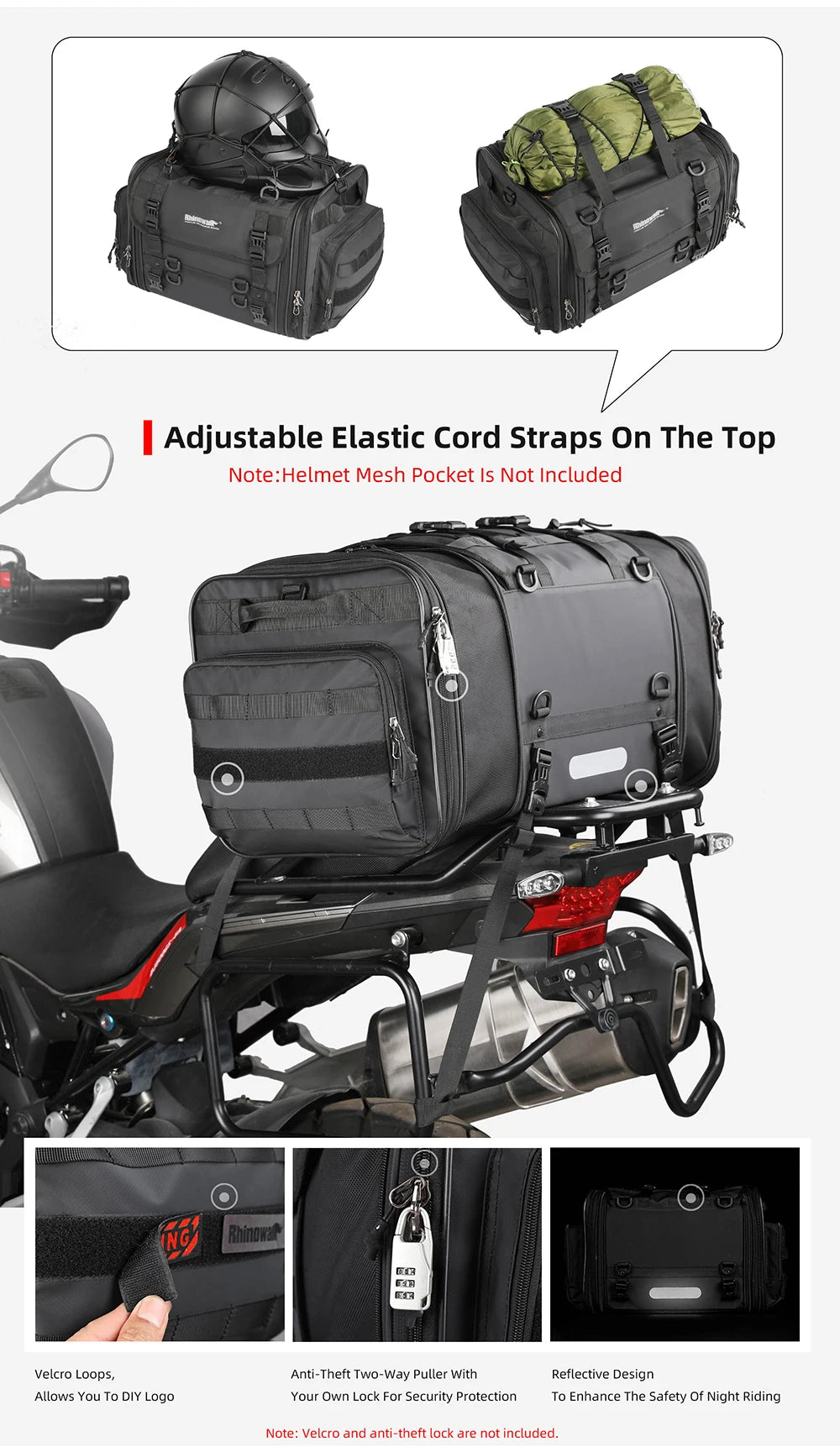Sacoche Moto Rhinowalk Étanche 19L-80L Extensible - Sac Arrière