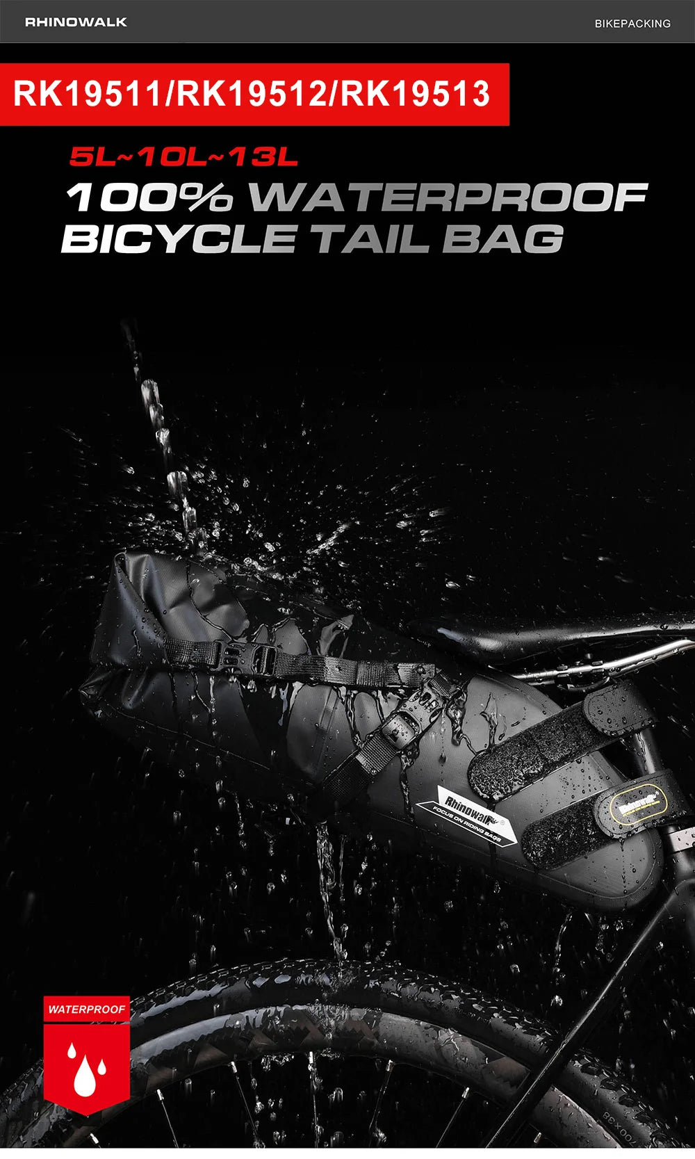 Sacoche de Selle Vélo Rhinowalk Étanche 5L-13L avec Bandes Réfléchissa — vue 7 — sacoche vélo | La Sacoche Vélo