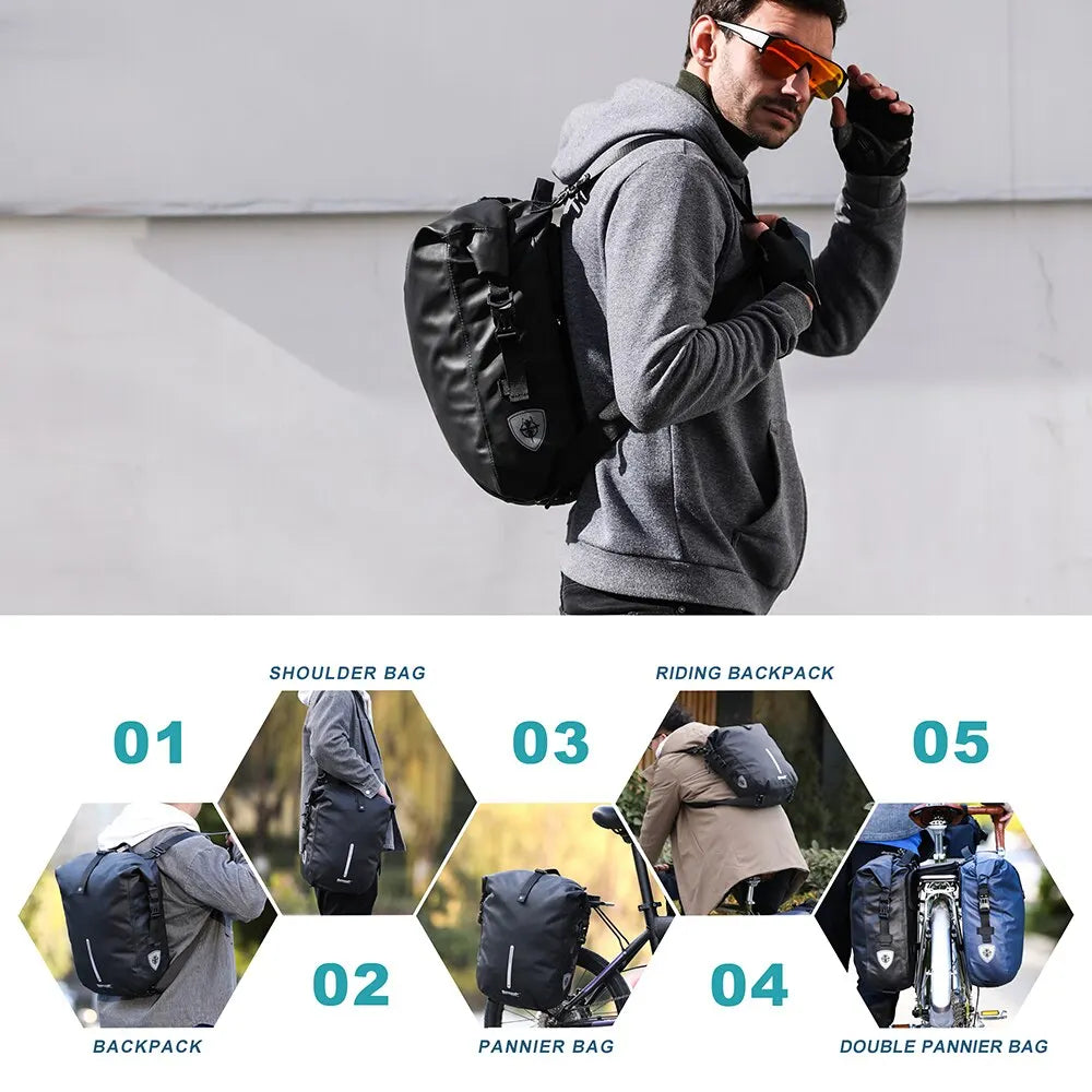 Sacoche Vélo Porte-Bagages Rhinowalk 20L Étanche Convertible Sac à Dos — vue 2 — sacoche vélo | La Sacoche Vélo