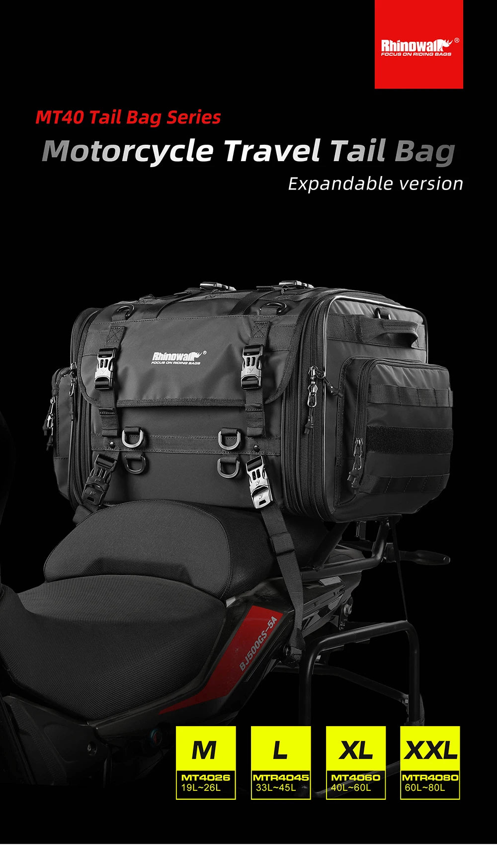 Sacoche Moto Rhinowalk Étanche 19L-80L Extensible - Sac Arrière — vue 9 — sacoche vélo | La Sacoche Vélo