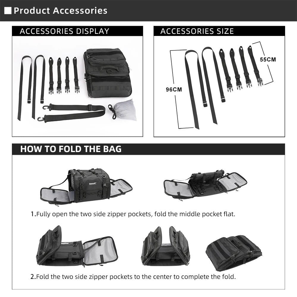 Sacoche Moto Rhinowalk Étanche 19L-80L Extensible - Sac Arrière — vue 4 — sacoche vélo | La Sacoche Vélo