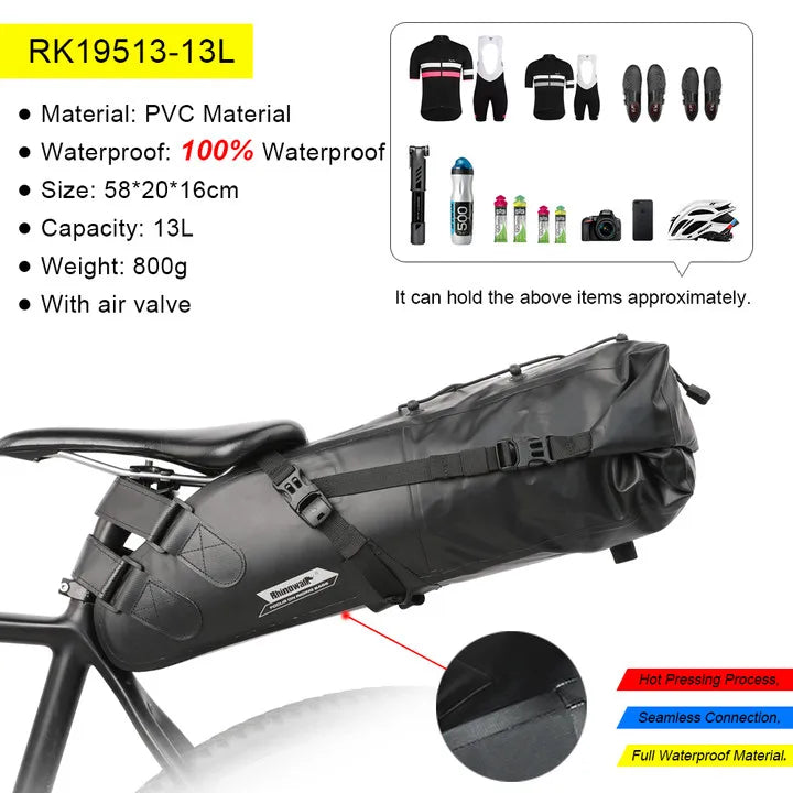 Sacoche de Selle Vélo Rhinowalk Étanche 5L-13L avec Bandes Réfléchissantes