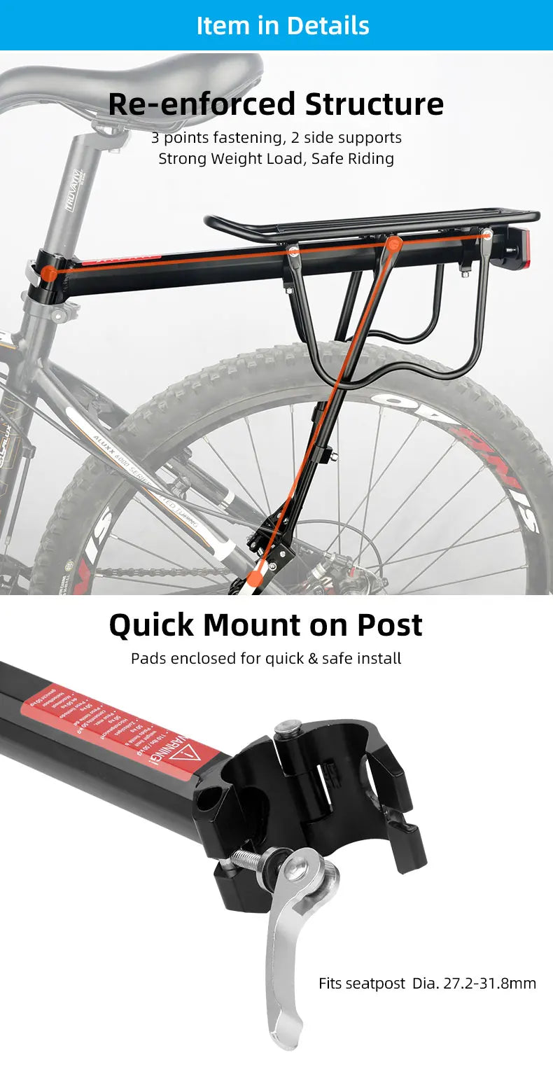 Porte-Bagage Arrière Vélo Deemount - Compatible VTT 20-29'' et Fat Bik — vue 10 — sacoche vélo | La Sacoche Vélo