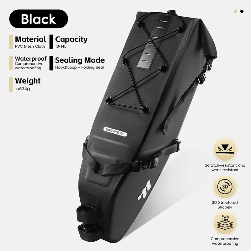 Sacoche de Selle Vélo WEST BIKING 10L-14L Étanche et Pliable