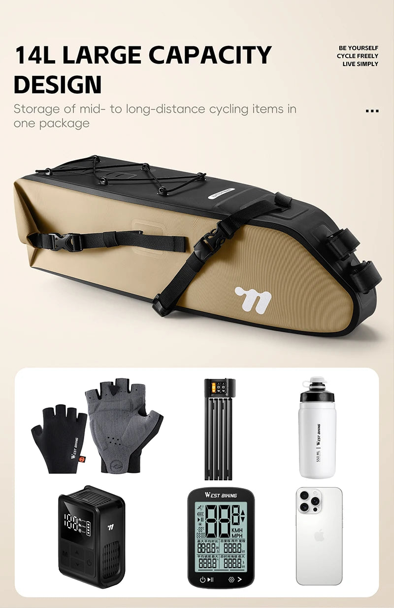 Sacoche de Selle Vélo WEST BIKING 10L-14L Étanche et Pliable — vue 16 — sacoche vélo | La Sacoche Vélo