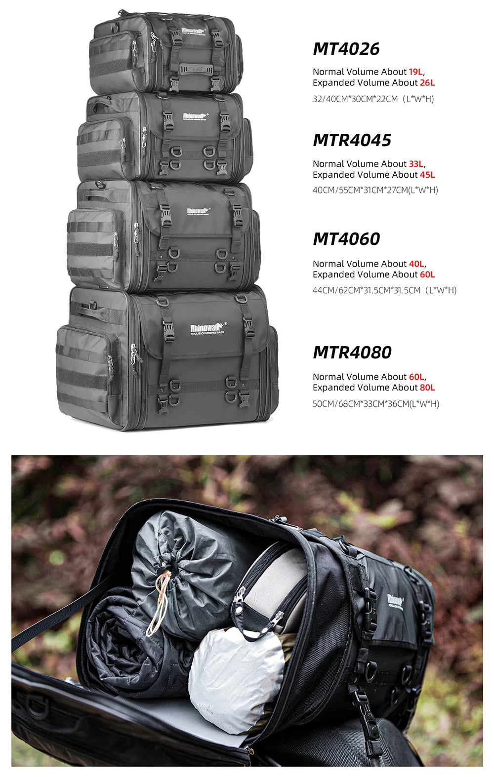 Sacoche Moto Rhinowalk Étanche 19L-80L Extensible - Sac Arrière — vue 12 — sacoche vélo | La Sacoche Vélo