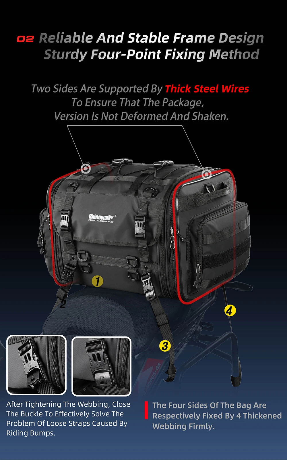 Sacoche Moto Rhinowalk Étanche 19L-80L Extensible - Sac Arrière — vue 15 — sacoche vélo | La Sacoche Vélo