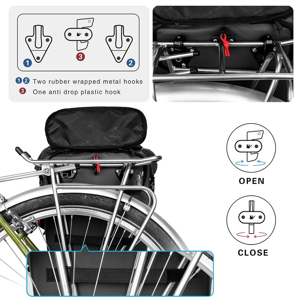 Sacoche Vélo Porte-Bagages Rhinowalk 20L Étanche Convertible Sac à Dos — vue 3 — sacoche vélo | La Sacoche Vélo