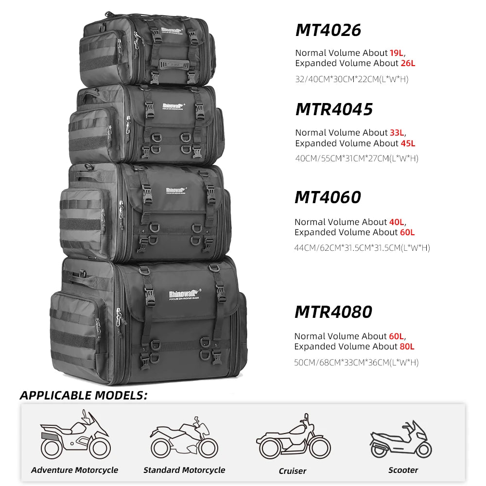 Sacoche Moto Rhinowalk Étanche 19L-80L Extensible - Sac Arrière — vue 2 — sacoche vélo | La Sacoche Vélo