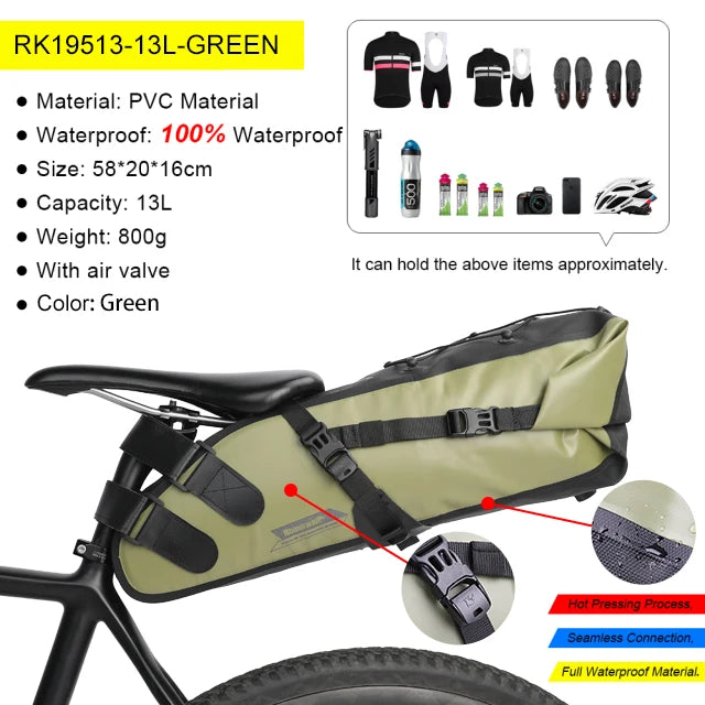 Sacoche de Selle Vélo Rhinowalk Étanche 5L-13L avec Bandes Réfléchissantes