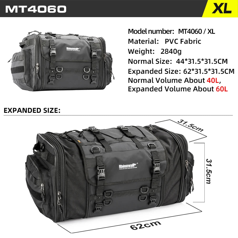 Sacoche Moto Rhinowalk Étanche 19L-80L Extensible - Sac Arrière