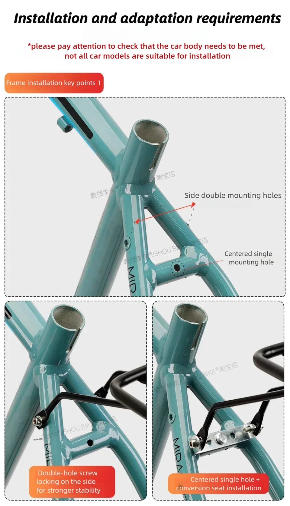 Porte-Bagage Arrière Vélo Acier JSHOUBIKE - Universel 26-29 pouces — vue 19 — sacoche vélo | La Sacoche Vélo