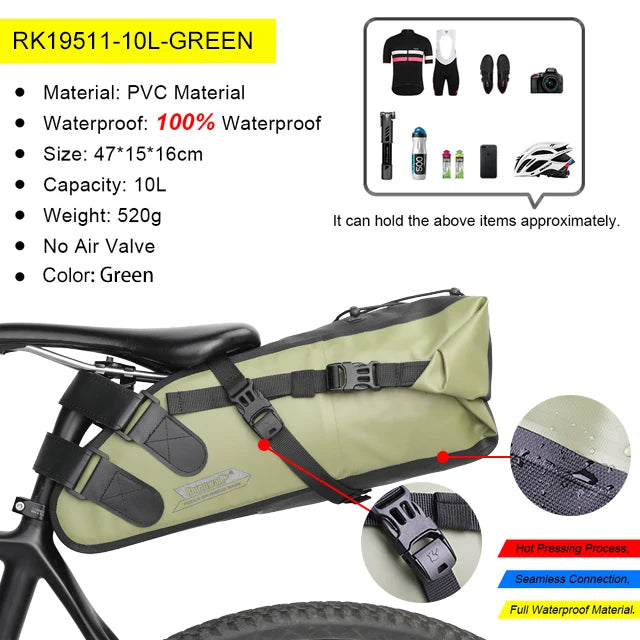 Sacoche de Selle Vélo Rhinowalk Étanche 5L-13L avec Bandes Réfléchissantes