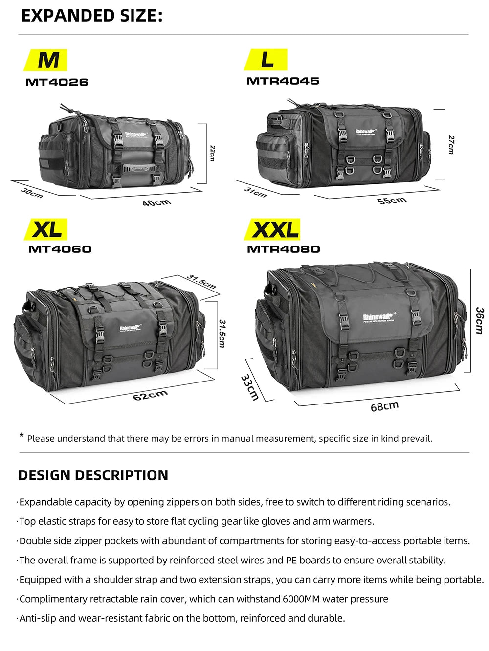 Sacoche Moto Rhinowalk Étanche 19L-80L Extensible - Sac Arrière — vue 19 — sacoche vélo | La Sacoche Vélo
