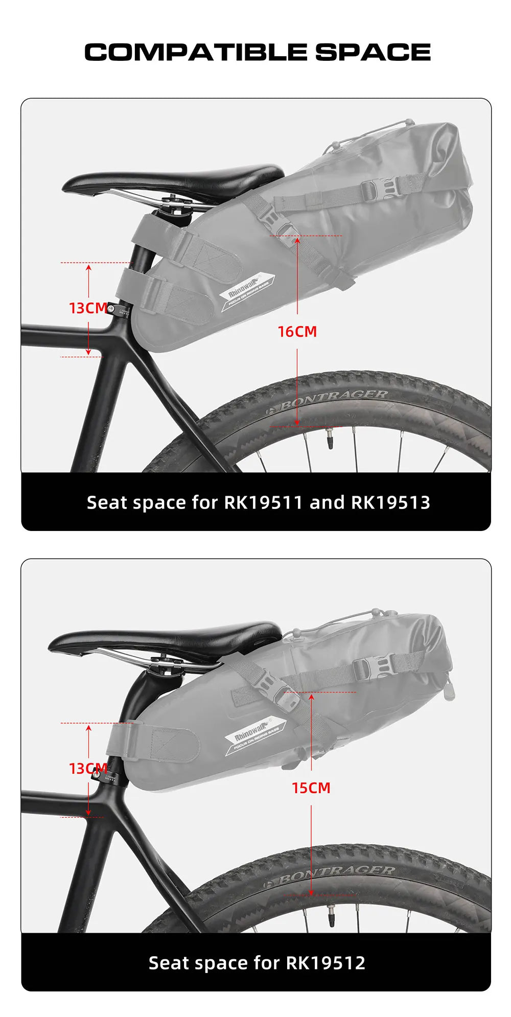 Sacoche de Selle Vélo Rhinowalk Étanche 5L-13L avec Bandes Réfléchissantes