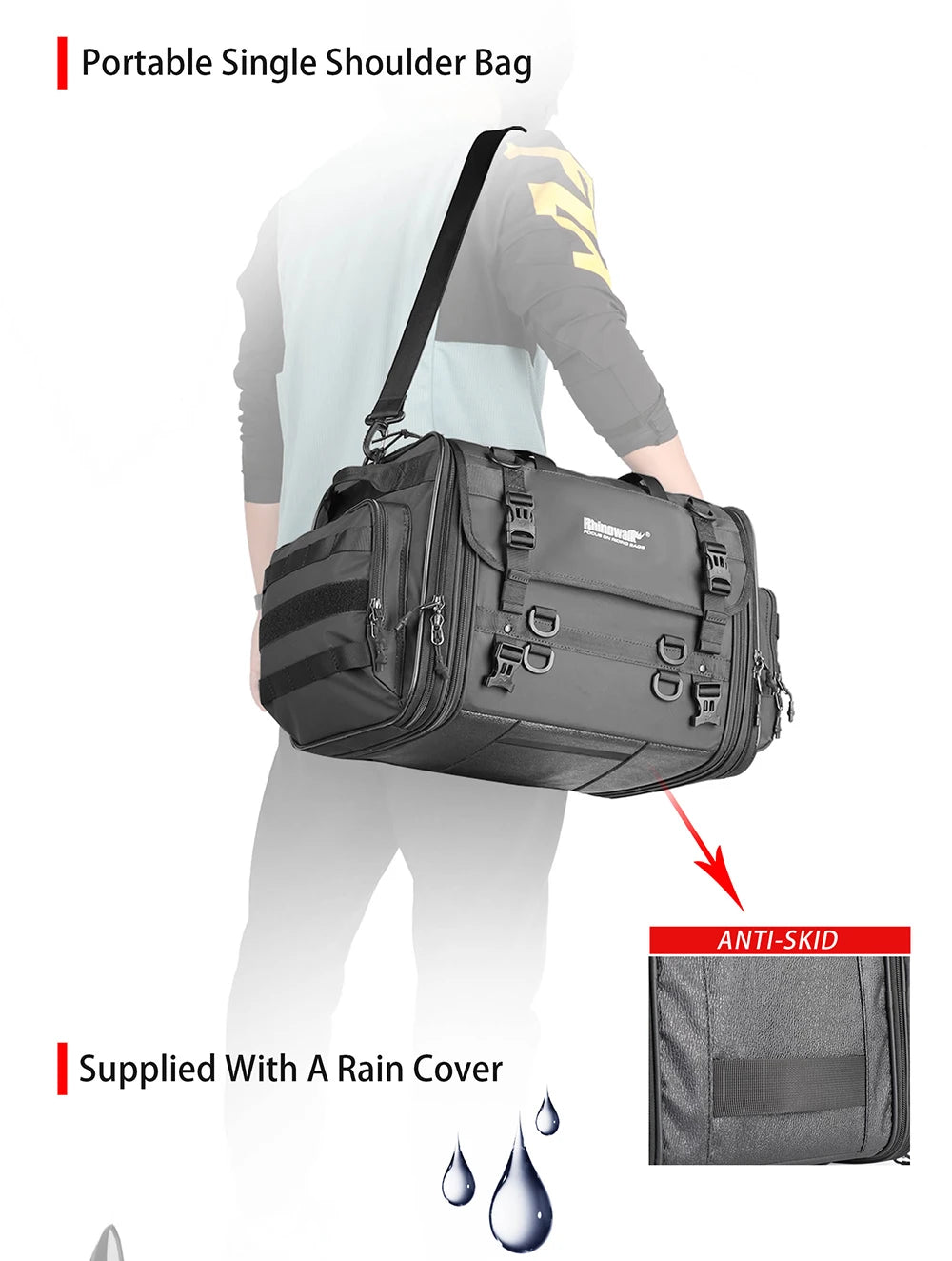 Sacoche Moto Rhinowalk Étanche 19L-80L Extensible - Sac Arrière — vue 17 — sacoche vélo | La Sacoche Vélo