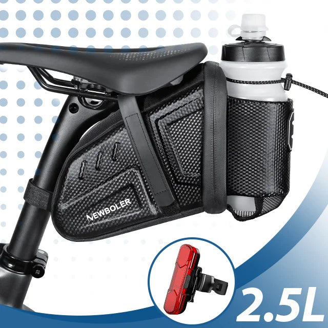 Sacoche de Selle Vélo Étanche 2,5L avec Porte-Bidon et Bandes Réfléchissantes