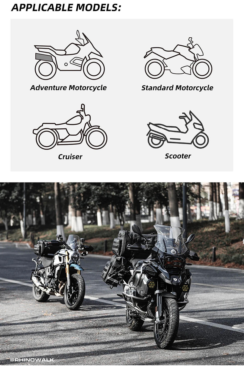 Sacoche Moto Rhinowalk Étanche 19L-80L Extensible - Sac Arrière