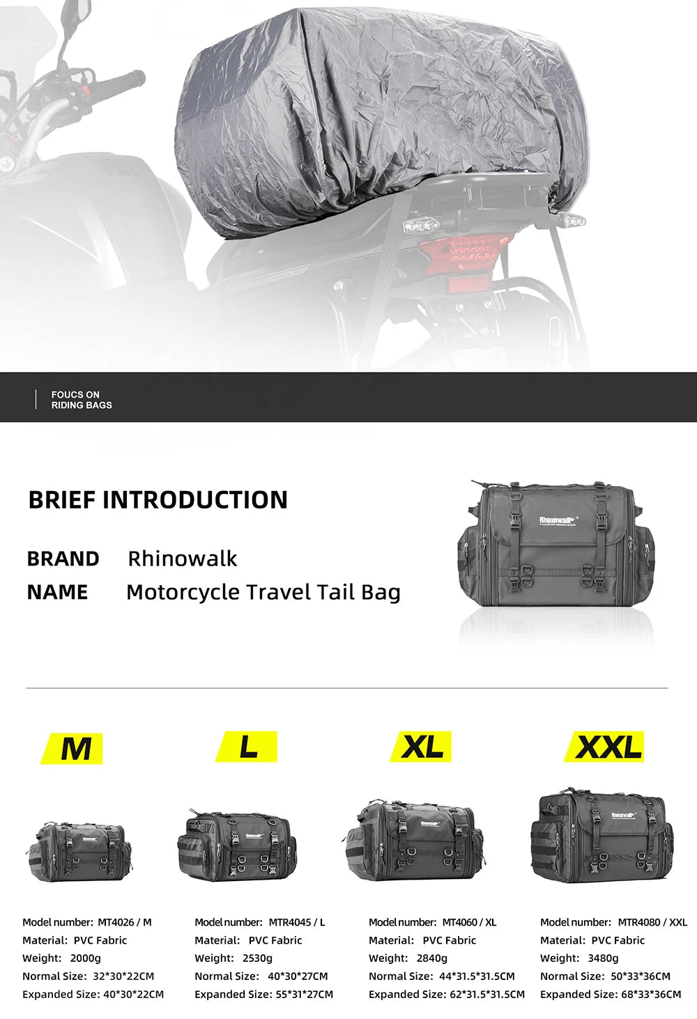 Sacoche Moto Rhinowalk Étanche 19L-80L Extensible - Sac Arrière — vue 18 — sacoche vélo | La Sacoche Vélo