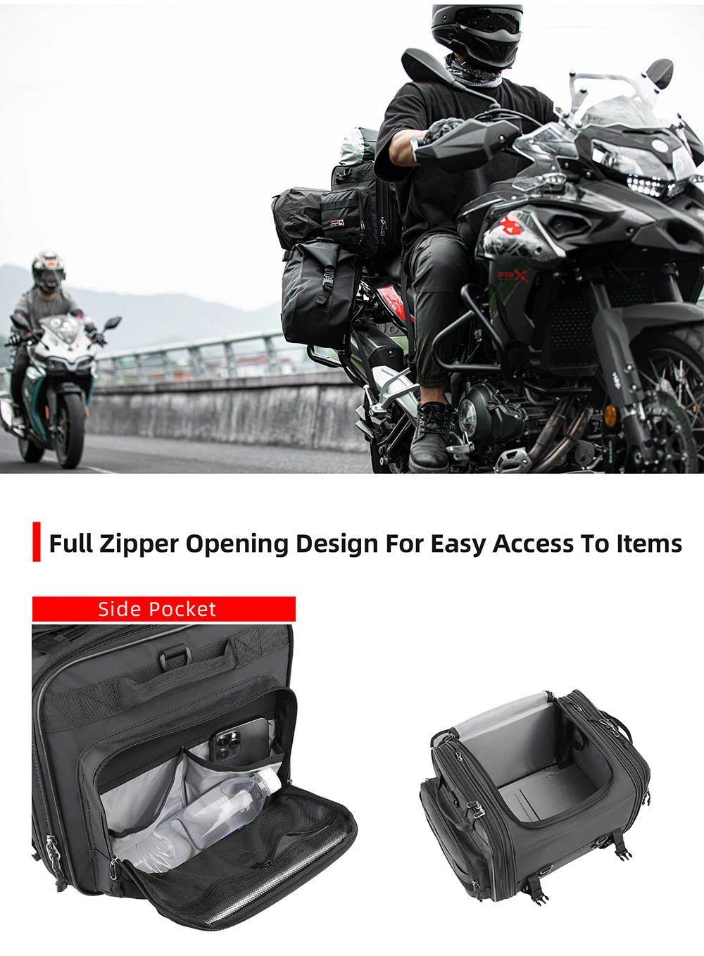 Sacoche Moto Rhinowalk Étanche 19L-80L Extensible - Sac Arrière